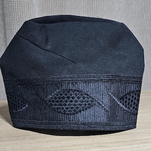 New Nigeria  Black Aso Oke Fully embroidered Cap/Fila for men .