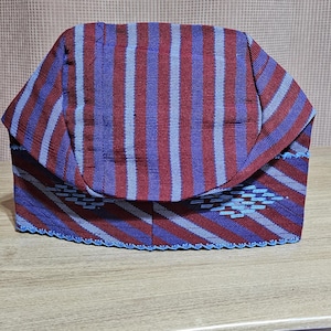 New Nigeria Blue and Maroon Aso Oke Embroidered/Fila for men .