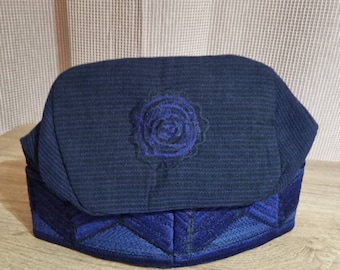 New Nigeria Navy Blue Aso Oke Fully embroidered Cap/Fila for men .&quot;ETU &quot;