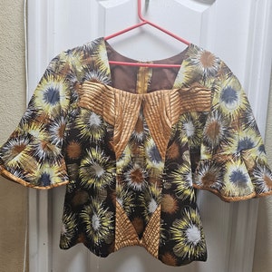African Ladies Brown Original Woodin/Ankara Long Skirt and Blouse UK Size 18 to 20