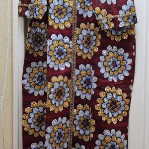 African Ladies Ankara Red Combi Long Dress/ Gown. Beautifully Styled and Stoned. UK SIZE 16/18