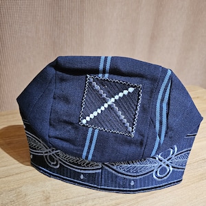 New Nigeria  Navy Blue Aso Oke Embroidery Cap/Fila for men .&quot;ETU &quot;