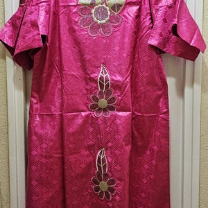 Fushicia Pink Embroidered STONED Original Getzner Brocade Ladies Boubou/Gown (includes scarf) - UK size 16/18