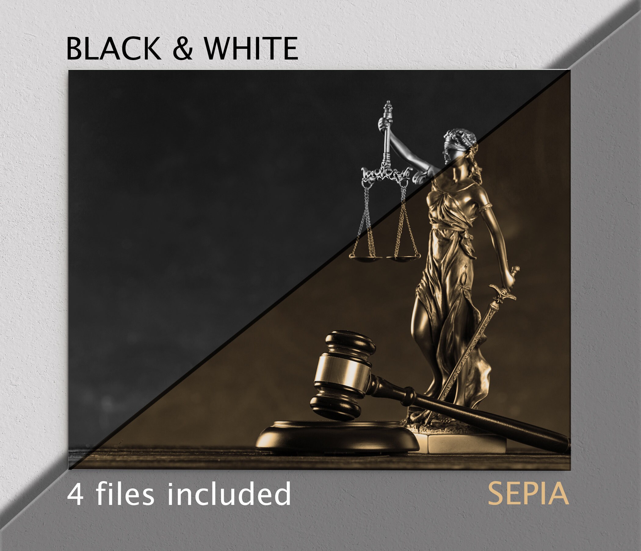 Lady Justice schwarz und weiß/Sepia Poster, Anwalt Büro Dekor, Richter