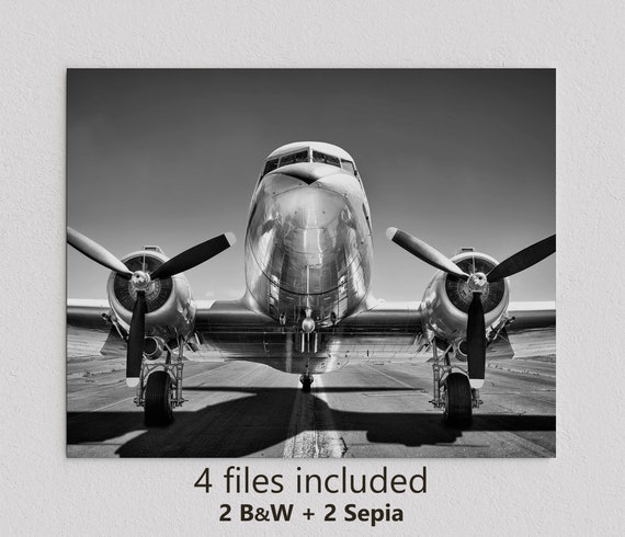 ヴィンテージ飛行機の白黒/セピアポスター複葉機のポスター飛行機の壁  