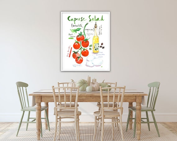 Caprese Salad Recipe Poster Kitchen Wall Art