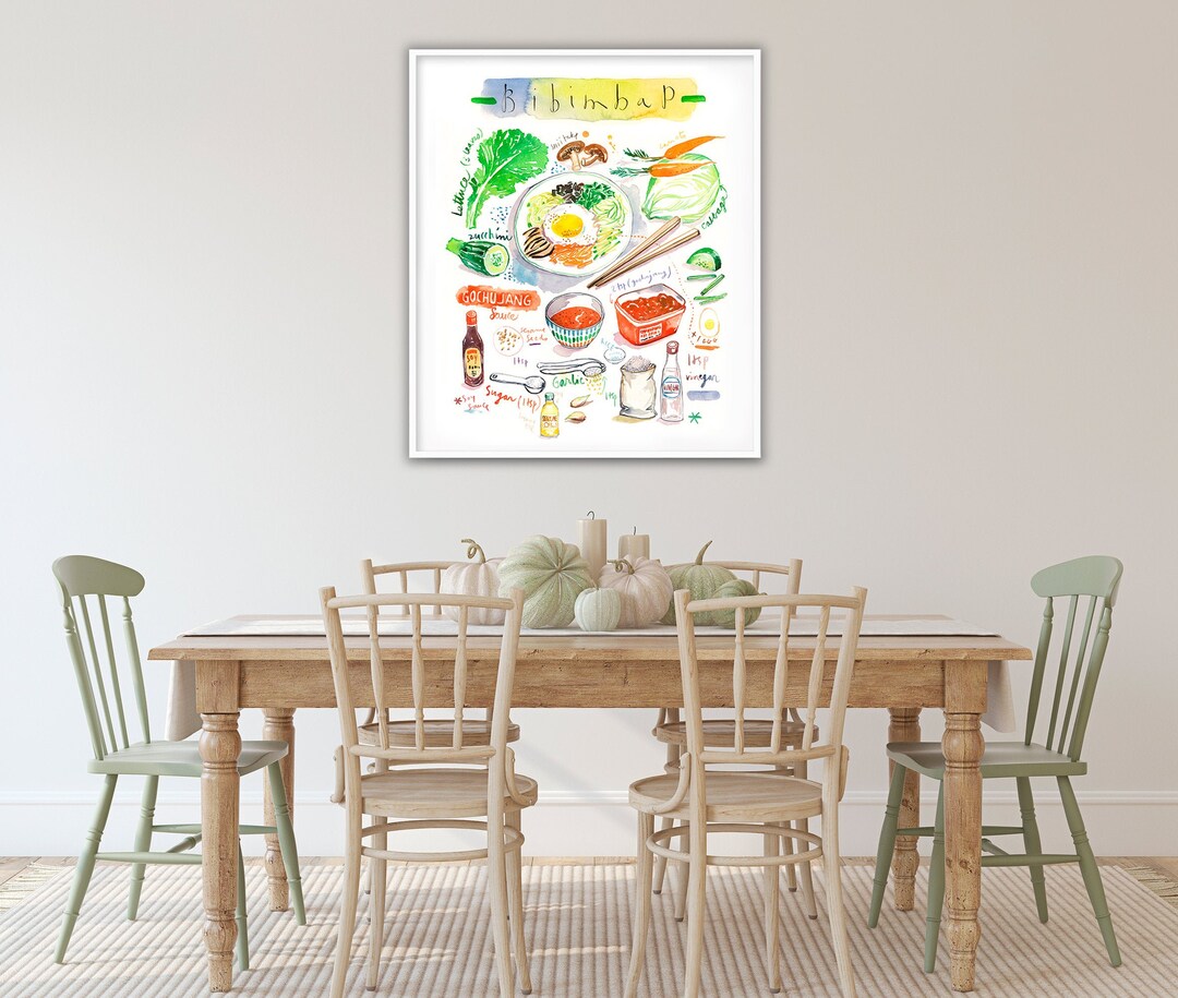 Korea Kitchen Art Bibimbap Recipe Illustration Print - Etsy