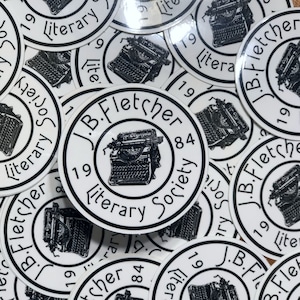 JB Fletcher Literary Society Vinyl Sticker Waterproof Weatherproof 2" x 2" Circle Sticker 1980s Detective Show Crime Show Junkie Crime Show