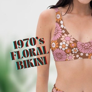 Floral Bikini Set Floral High Waisted Bikini 70s Retro Flower Print Recycled Inclusive Swimsuit Women