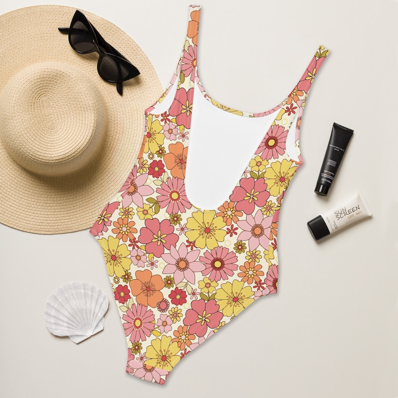 Retro Floral Bathing Suit 70s One Piece Swimsuit Women 1970 - Etsy