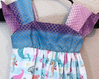 Handmade mermaid summer dress, sundress, beach pictures, size 4, 4T