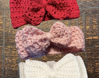 Custom Crocheted Headband, Bow, Ear Warmer,  Crochet Headwrap, Knit Girls Ear Warmer, Newborn Photos, Child, Toddler, Baby, Earmuff