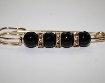 Stock Tie Pin, classic pin, striking black and crystal, free shipping