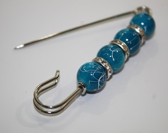Stock Tie Pin, classic pin, turquoise with white swirls and crystals, free shipping