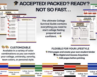 College Survival Guide Printable Bundle | Editable College Prep Planner | Instant Download