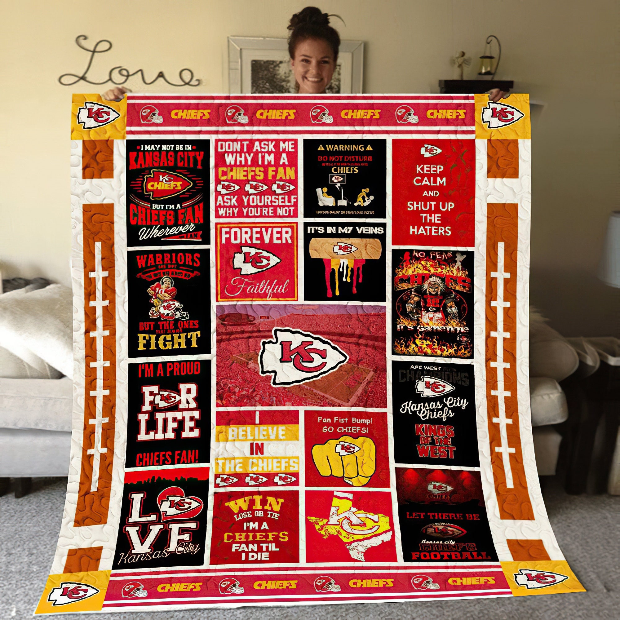 Kansas City Chiefs Quilt Blanket Kansas City Chiefs Fleece Etsy