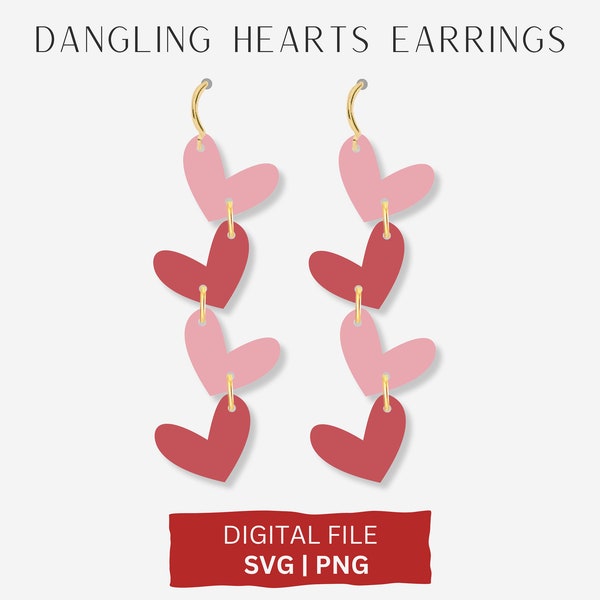 Dangling Hearts Earring SVG, Valentine's Day Earring SVG, Love Heart Earring SVG, Glowforge File, Laser File, Heart Earring, Leather Cut