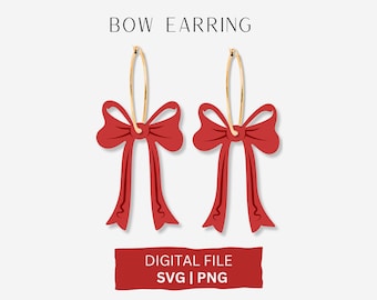 Bow Earring SVG, Valentijnsdag Earring SVG, Kerst Earring Cut SVG, Glowforge-bestand, Laserbestand, Vakantie Earring SVG, Cricuit Earring
