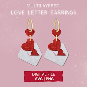 Brinco de carta de amor SVG, brinco de dia dos namorados SVG, brinco de amor SVG, arquivo Glowforge, arquivo a laser, brinco com corte de coração, arquivo com corte de couro