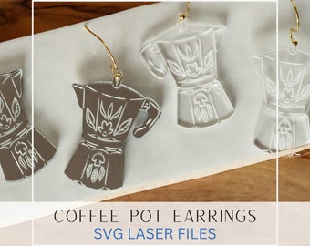 Moka Pot Coffee Earrings SVG, Espresso Earring Cut SVG, Glowforge File, Laser File, Funky Earring SVG, Leather Cut, Cricuit