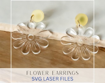 Flower Earring SVG, Spring Earring Cut SVG, Glowforge File, Laser File, Mother&#39;s Day Earring SVG, Floral Cut Earring, Leather Cut File