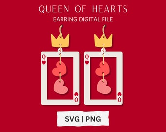 Queen of Hearts Earring SVG, Valentine's Day Earring SVG, Love Heart Earring SVG, Glowforge File, Laser File, Heart Earring,
