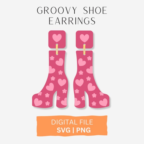 Groovy Shoe Earring SVG, 60s Shoes Flower Earring, Retro Earring SVG, Glowforge File, Laser File,Floral Cut Earring, Leather Cut File