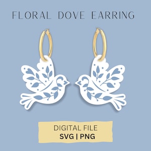 Paloma floral SVG, pendiente de primavera cortado SVG, archivo Glowforge, archivo láser, pendiente del día de la madre SVG, pendiente de corte de pájaro floral, archivo de corte de cuero