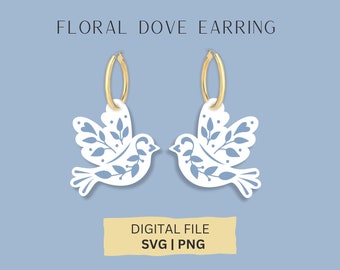 Floral Dove SVG, Spring Earring Cut SVG, Glowforge-bestand, Laserbestand, Moederdag Earring SVG, Floral Bird Cut Earring, Leather Cut File