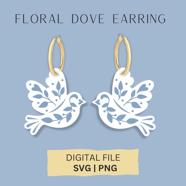 Floral Dove SVG, Spring Earring Cut SVG, Glowforge File, Laser File, Mother's Day Earring SVG, Floral Bird Cut Earring, Leather Cut File