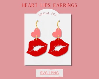 Lippen und Herz Ohrringe SVG, Valentinstag Ohrring SVG, Liebe Ohrring geschnitten SVG, Glowforge-Datei, Laser-Datei, Amor svg, Cricuit Ohrring