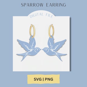 Sparrow Bird SVG, Spring Earring Cut SVG, Glowforge File, Laser File, Mother’s Day Earring SVG, Nature Animal Earring svg, Leather Cut File