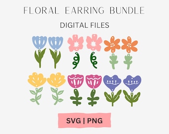 Flower Earring SVG Bundle, Spring Earring Cut SVG, Glowforge File, Laser File, Mother&#39;s Day Earring SVG, Floral Earring, Leather Cut File