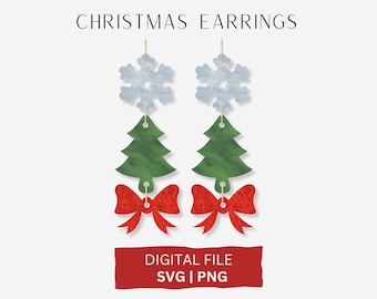Christmas Dangle Earring SVG, Snowflake Tree Bow Earring SVG, Glowforge File, Laser File, Holiday Earring SVG, Christmas Tree, Cricuit