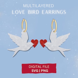 Boucle d'oreille oiseau amour SVG, boucle d'oreille Saint-Valentin SVG, boucle d'oreille amour SVG, fichier Glowforge, fichier laser, boucle d'oreille coeur, fichier découpé en cuir, colombe