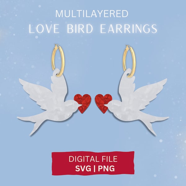 Love Bird Earring SVG, Valentine's Day Earring SVG, Love Earring SVG, Glowforge File, Laser File, Heart Cut Earring, Leather Cut File, Dove