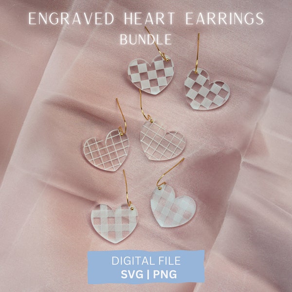 Engraved Heart Earring SVG Bundle, Valentine's Day Earring SVG, Love Heart Earring SVG, Glowforge File, Laser File, Heart Earring