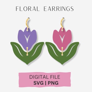 Pendiente de flores SVG, Pendiente de primavera cortado SVG, Archivo Glowforge, Archivo láser, Pendiente del Día de la Madre SVG, Pendiente floral, Pendiente de Pascua svg