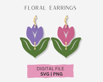 Flower Earring SVG, Spring Earring Cut SVG, Glowforge File, Laser File, Mother&#39;s Day Earring SVG, Floral Earring, Easter Earring svg
