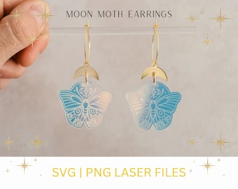 Celestial Luna Moth Earring SVG, Fantasy Earring SVG, Mystical Moon Moth SVG, Glowforge File, Laser Engraving File, Witchy Earring svg