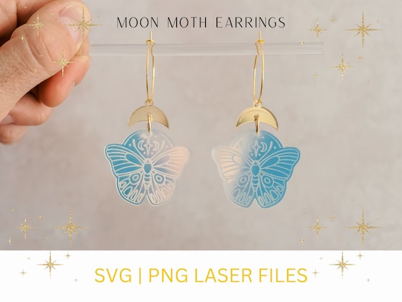 Celestial Luna Moth Earring SVG, Fantasy Earring SVG, Mystical Moon Moth SVG, Glowforge File, Laser Engraving File, Witchy Earring svg