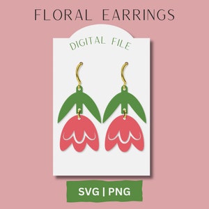 Flower Earring SVG, Spring Earring Cut SVG, Glowforge File, Laser File, Mother&#39;s Day Earring SVG, Floral Cut Earring, Leather Cut File