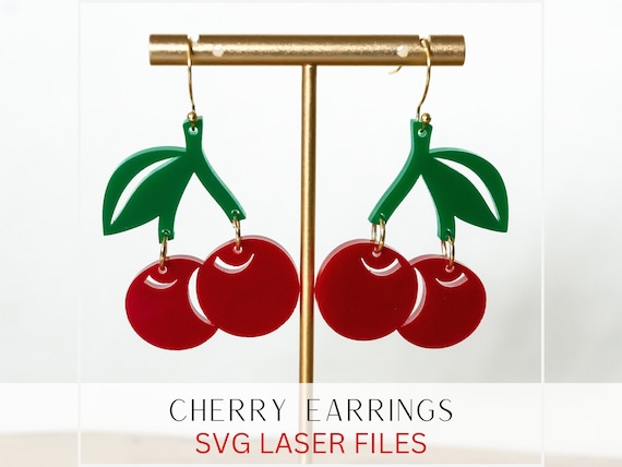 Cherry Earrings SVG, Fruit Earring Cut SVG, Glowforge File, Laser File, Unique Earring SVG, Cherry Cut Earring, Leather Cut File, Cricuit