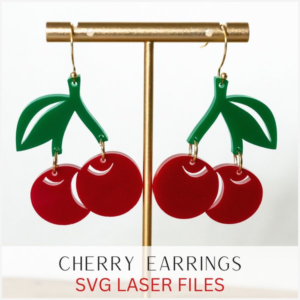 Cherry Earrings SVG, Fruit Earring Cut SVG, Glowforge File, Laser File, Unique Earring SVG, Cherry Cut Earring, Leather Cut File, Cricuit