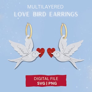 Pendiente de pájaro de amor SVG, pendiente del día de San Valentín SVG, pendiente de amor SVG, archivo Glowforge, archivo láser, pendiente de corte de corazón, archivo de corte de cuero, paloma
