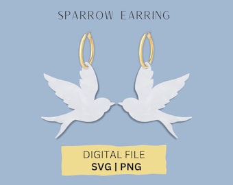 Sparrow Bird SVG, Spring Earring Cut SVG, Glowforge File, Laser File, Mother's Day Earring SVG, Nature Animal Earring svg, Leather Cut File