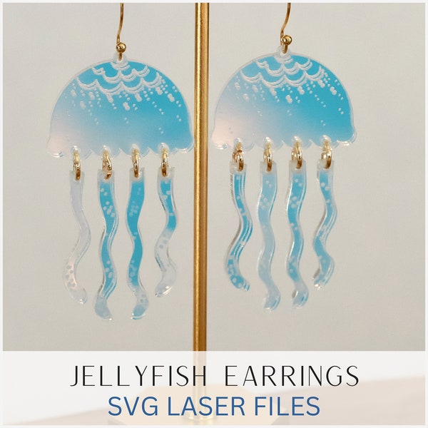 Jellyfish Earring SVG, Jellyfish Earring Cut SVG, Glowforge File, Laser File, Ocean Earring SVG, Floral Cut Earring, Leather Cut File