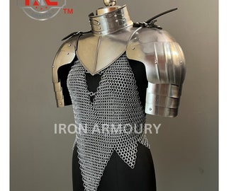 Knight Brave Female Armor, Gorget Pouldron Armor, Chaianmail Stylish top,Cosplay Armor, Sca Armor, Larp Armor, Gifts for Women.