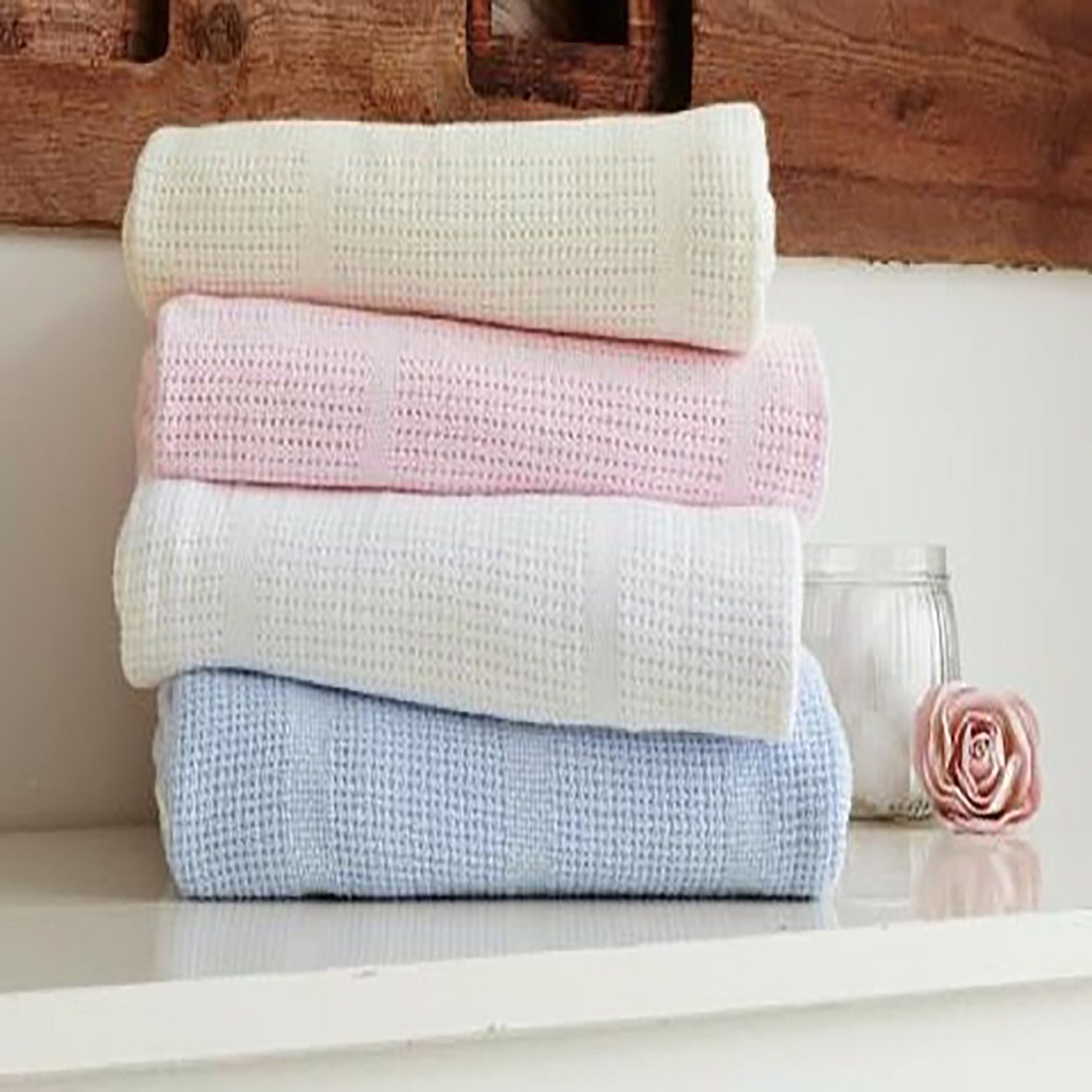 100 Pure Cotton Cellular Baby Blanket for Pram Cot Bed Moses Etsy