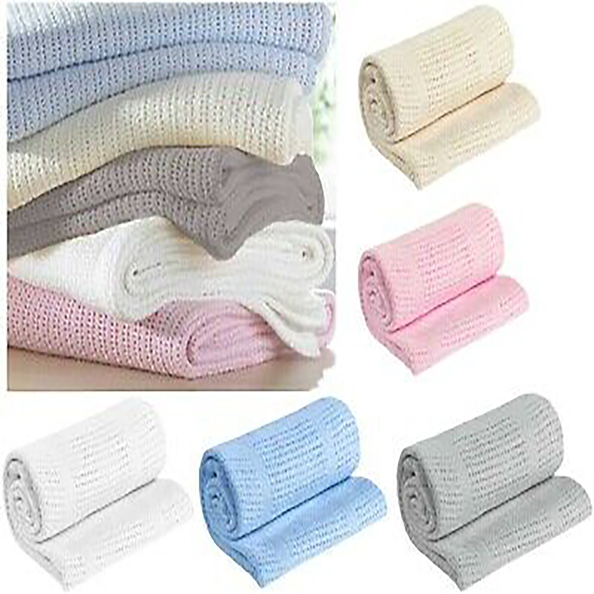 100 Pure Cotton Cellular Baby Blanket for Pram Cot Bed Moses Etsy